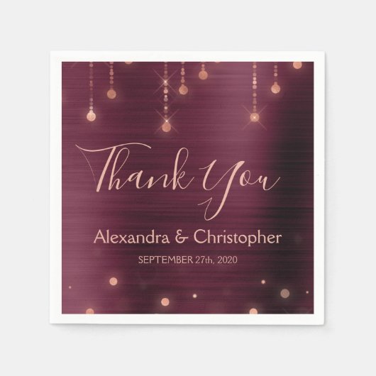 ブルゴーニュバラ金ゴールド結婚ズサンキュー スタンダードカクテルナプキン (正面)