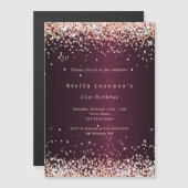 ブルゴーニュバラ金ゴールド贅沢な誕生日 マグネット招待状 (正面/裏面)