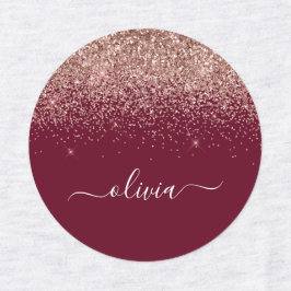 ブルゴーニュバラ金ゴールド赤面ピンクグリッターモノグラム ラベル