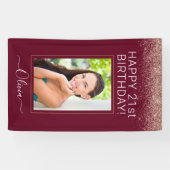 ブルゴーニュバラ金ゴールド赤面ピンクグリッターモノグラム 横断幕 (横)