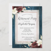 ブルゴーニュバラ、ネイビーブルーウッドリタイア 招待状 (正面)