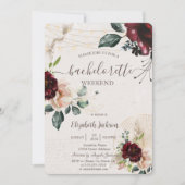 ブルゴーニュバラ、ワイングラス、バチェロレッテ 招待状 (正面)