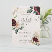 ブルゴーニュバラ、ワイングラス、ライトブライダルランチ 招待状 (スタンド正面)