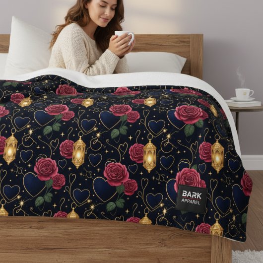 ブルゴーニュバラ&金ゴールドランタン シェルパブランケット
