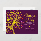 ブルゴーニュバルミツワーチェンジプラン金ゴールドツリー インビテーションポストカード (正面/裏面)