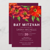 ブルゴーニュバルミツワーモダンウォーターカラーフローラ 招待状 (正面/裏面)