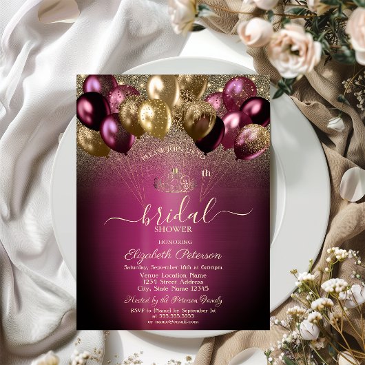 ブルゴーニュバルーングリッターブライダルシャワー 招待状