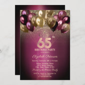 ブルゴーニュバルーングリッター65誕生日 招待状 (正面/裏面)