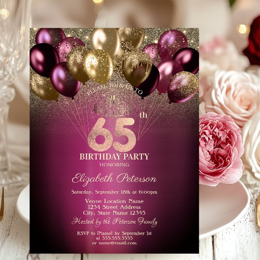 ブルゴーニュバルーングリッター65誕生日 招待状