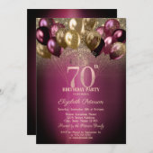 ブルゴーニュバルーングリッター70誕生日 招待状 (正面/裏面)
