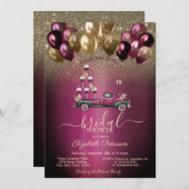 ブルゴーニュバルーンワイントラックグリッターブライダルシャワー 招待状 (正面/裏面)