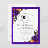 ブルゴーニュパープルイエロー90誕生日はがき インビテーションポストカード (正面/裏面)