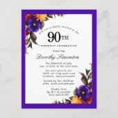 ブルゴーニュパープルイエロー90誕生日はがき インビテーションポストカード (正面)