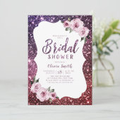 ブルゴーニュパープルグリッターフローラブライダルシャワー 招待状 (スタンド正面)