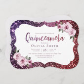 ブルゴーニュパープルスパークルグリッターフローラキンセアニェラ 招待状 (正面/裏面)