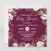 ブルゴーニュパープル植物性フローラ赤ちゃんシャワー 招待状 (正面)