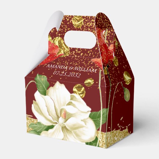 ブルゴーニュビューティフルロージー金ゴールド結婚式の引き出物ボックス フェイバーボックス (正面サイド)