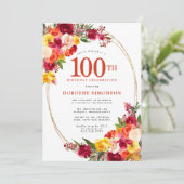 ブルゴーニュピンクオレンジイエローフローラ100誕生日 招待状 (スタンド正面)