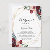 ブルゴーニュピンクネイビーフローラ退職パーティー 招待状 (正面)