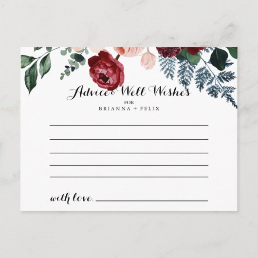 ブルゴーニュピンクネイビー結婚フローラアドバイスカード ポストカード (正面)