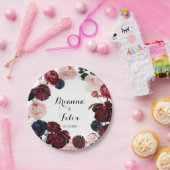 ブルゴーニュピンクネイビー結婚フローラズケーキ ペーパープレート (パーティー)