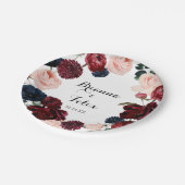 ブルゴーニュピンクネイビー結婚フローラズケーキ ペーパープレート (アングル)