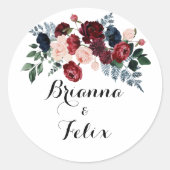 ブルゴーニュピンクネイビー結婚フローラ封筒用シール ラウンドシール (正面)