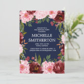 ブルゴーニュピンクフローラネイビーブルー90誕生日 招待状 (スタンド正面)