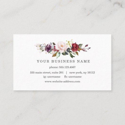 ブルゴーニュピンクフローラプロフェッショナルメイクアップアーティスト 名刺 (裏面)