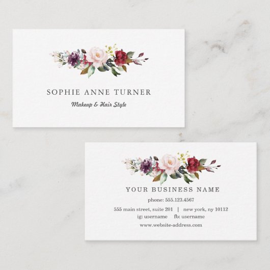ブルゴーニュピンクフローラプロフェッショナルメイクアップアーティスト 名刺 (正面/裏面)