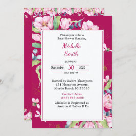 ブルゴーニュピンクフローラベビーシャワー招待状 招待状