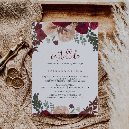 ブルゴーニュピンクフローラ我々はまだ誓いを更新する 招待状