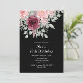 ブルゴーニュピンクローズエレガントフローラ75誕生日 招待状 (スタンド正面)