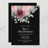 ブルゴーニュピンクローズエレガントフローラ75誕生日 招待状 (正面/裏面)