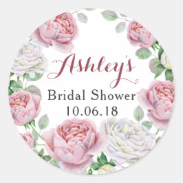 ブルゴーニュピンクローズフローラブライダルシャワーありがとう ラウンドシール