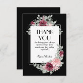 ブルゴーニュピンクローズフローラブラックサンキューカード サンキューカード (正面/裏面)