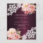 ブルゴーニュピンクローズフローラレース結婚式招待状 (正面)