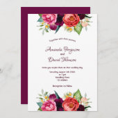 ブルゴーニュピンク花模様秋白結婚色 招待状 (正面/裏面)