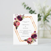 ブルゴーニュピンク花模様金ゴールドジオ結婚式招待状 (スタンド正面)