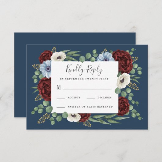 ブルゴーニュピーオンダスティブルーアネモン結婚フローラ 出欠カード (正面/裏面)