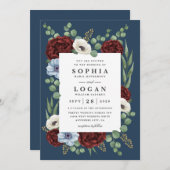 ブルゴーニュピーオンダスティブルーアネモン結婚フローラ 招待状 (正面/裏面)