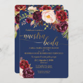 ブルゴーニュフェイク金ゴールドスペインの結婚式招待状 招待状 (正面/裏面)