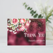 ブルゴーニュフォイル金ゴールド結婚グリッターサンキューカード 招待状 (スタンド正面)