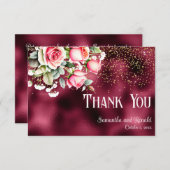 ブルゴーニュフォイル金ゴールド結婚グリッターサンキューカード 招待状 (正面/裏面)