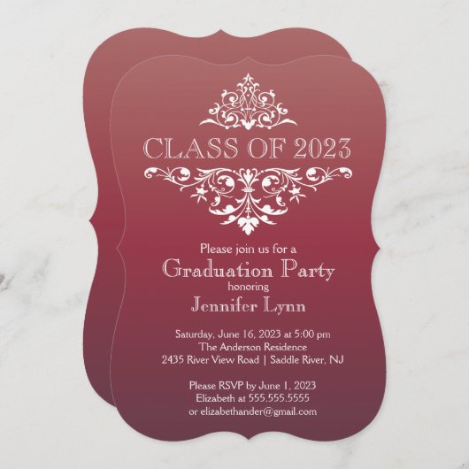 ブルゴーニュフォーマルーエレガントの華やかな卒業式パーティー 招待状 (正面/裏面)