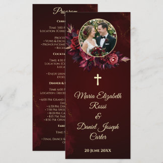 ブルゴーニュフラワーのカトリック結婚式プログラムカード プログラム