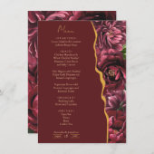 ブルゴーニュフラワーエレガンス、金ゴールドアクセント結婚付き メニュー (正面/裏面)