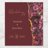 ブルゴーニュフラワーエレガンス、金ゴールドアクセント結婚付き ワインラベル (シングルラベル)