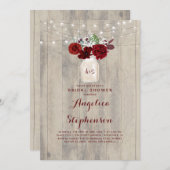 ブルゴーニュフラワーズメイソンジャー素朴ブライダルシャワー 招待状 (正面/裏面)