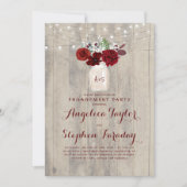 ブルゴーニュフラワーズメイソンジャー素朴婚約パーティ 招待状 (正面)